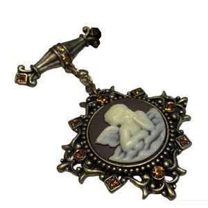 Victoria’s Concept Dangle Angel Cameo Amber Color Rhinestones